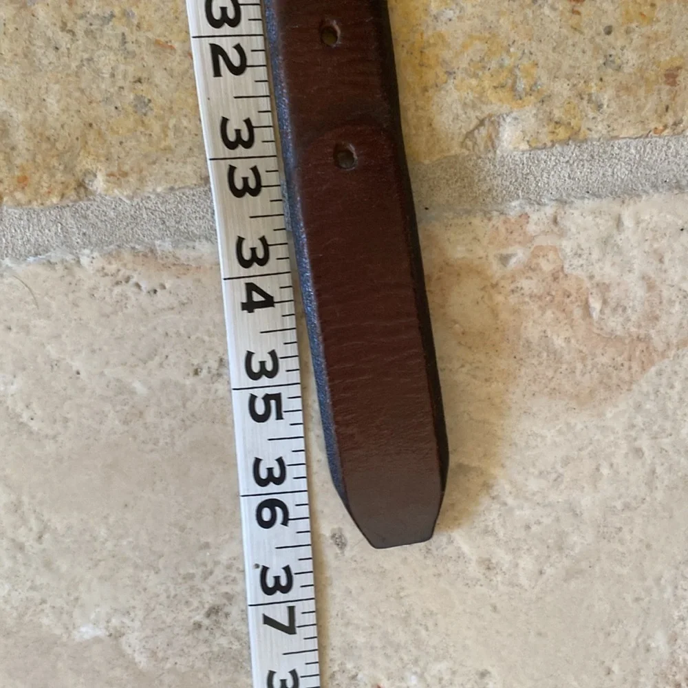 Fossil Brown leather Belt Mens M Solid Brass Buckle Simple minimalist Western